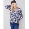 Reversible Printed Sweater with Frayed Edge - Denim