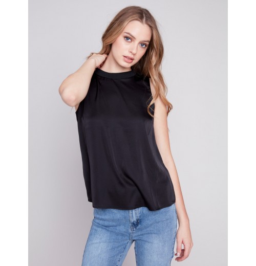 Sleeveless Satin Top - Black