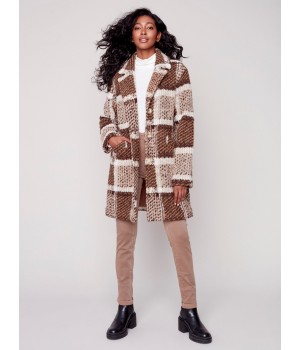 Straight Cut Bouclé Knit Coat - Powder