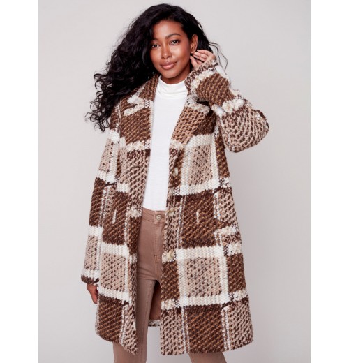 Straight Cut Bouclé Knit Coat - Powder