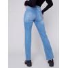 Straight Leg Jeans with Trompe L'Oeil Patch Detail - Medium Blue