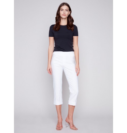 Stretch Pull-On Capri Pants - White