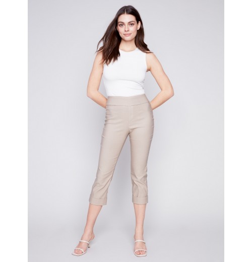 Stretch Pull-On Capri Pants - Greige