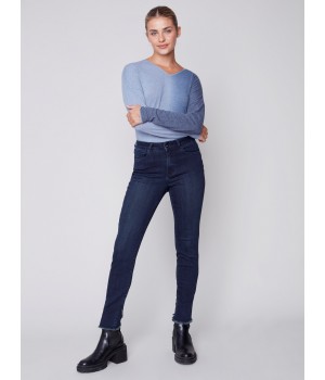 Stretchy Jeans with Tulip Hem - Blue Black