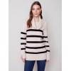 Striped Sweater with Cowl Neck - Almond