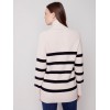 Striped Sweater with Cowl Neck - Almond