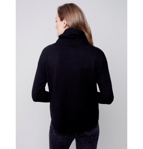 Sweater with Removable Scarf - Black