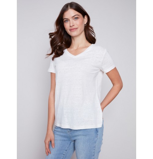 V-Neck Linen T-Shirt - Natural