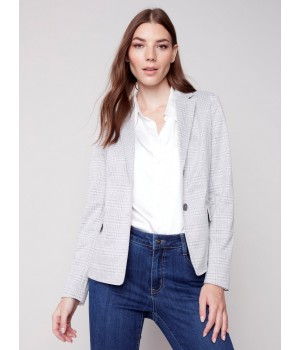 Yarn Dye Plaid Blazer - Light Gray